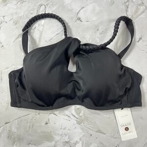 NEW Shade & Shore Bandeau Bikini Top 34A Black Braided Strap Lined TARGET NWT